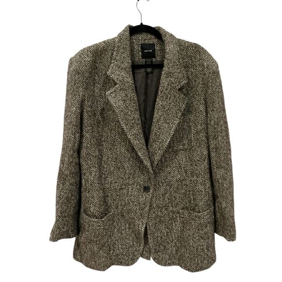 Smythe Oversize Herringbone Tweed Blazer Mushroom Brown Wool Blend Size XL - Picture 2 of 12